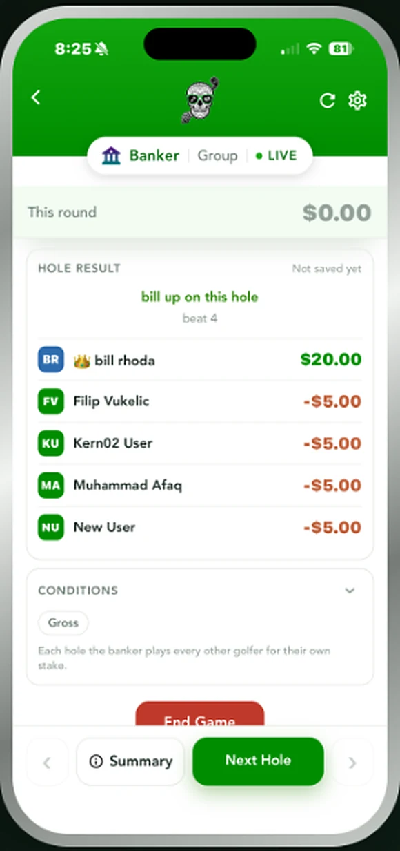 Banker hole result showing the banker up against the whole field